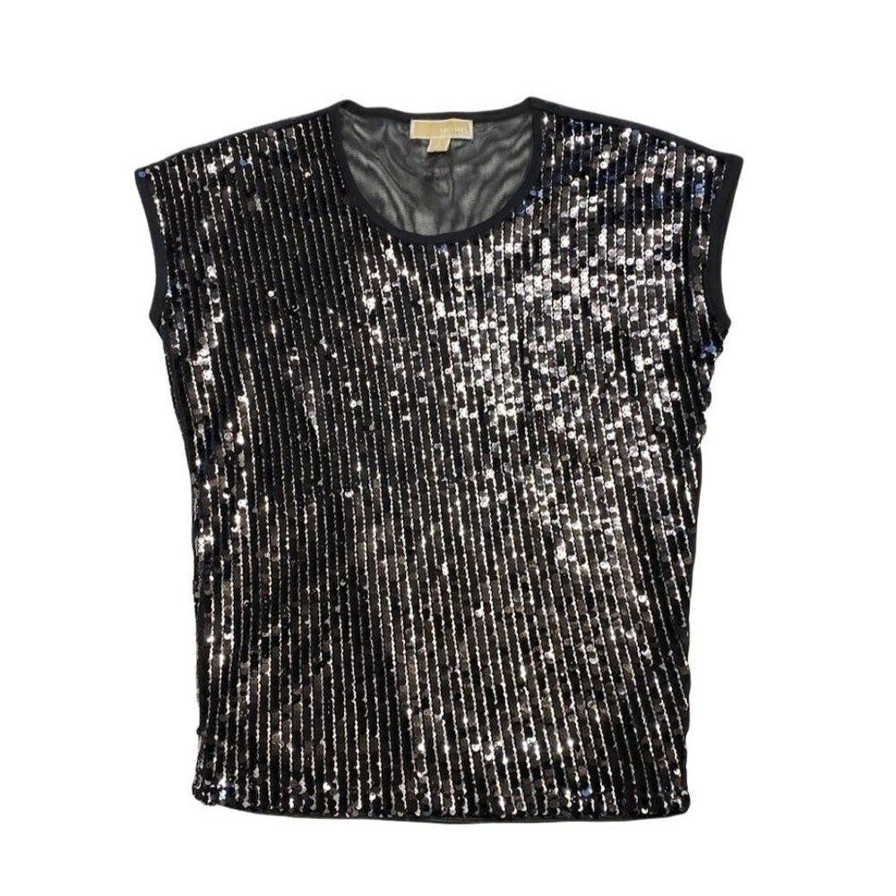 Michael Kors MK Black Sequin Cap Sleeve Top Small